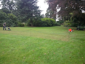 The Autumn lawn care at Nymans is in full swing